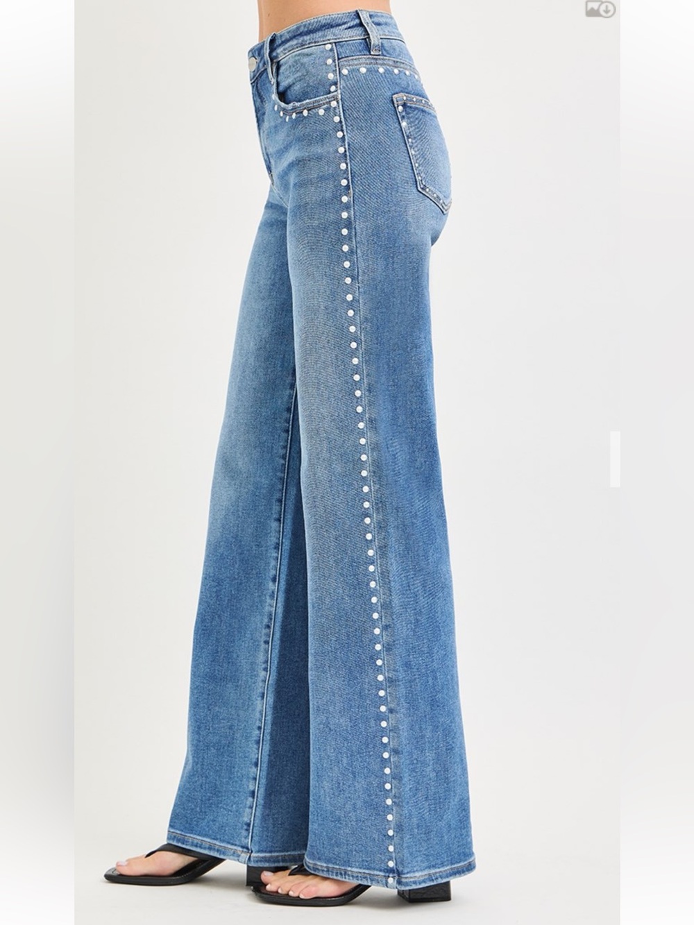 NWT Blue Wide-Leg Stud-Trim Jeans
